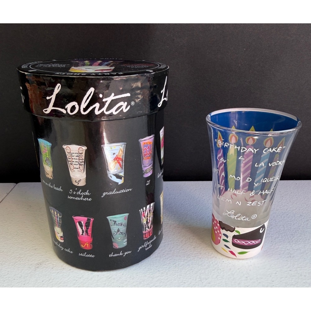 Lolita Birthday Cake Shot Glass 2oz Hand Painted Recipe With Box Gift 21st Party